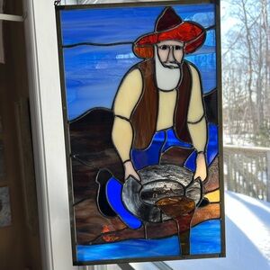 The Gold Miner - Handcrafted stained glass panel